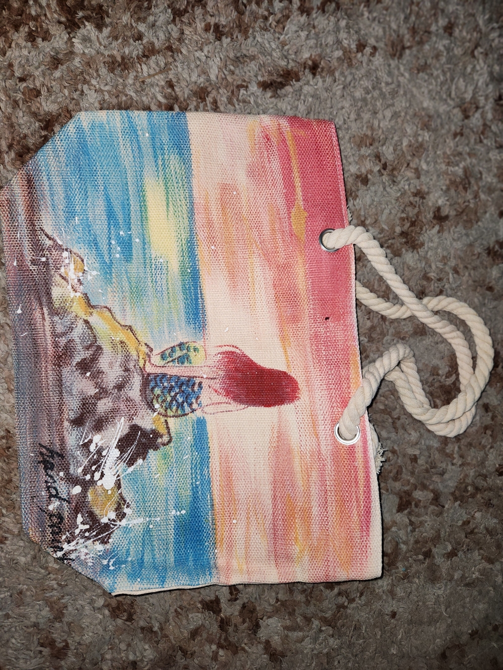 Canvas Beach Tote with Pink Sunset Print